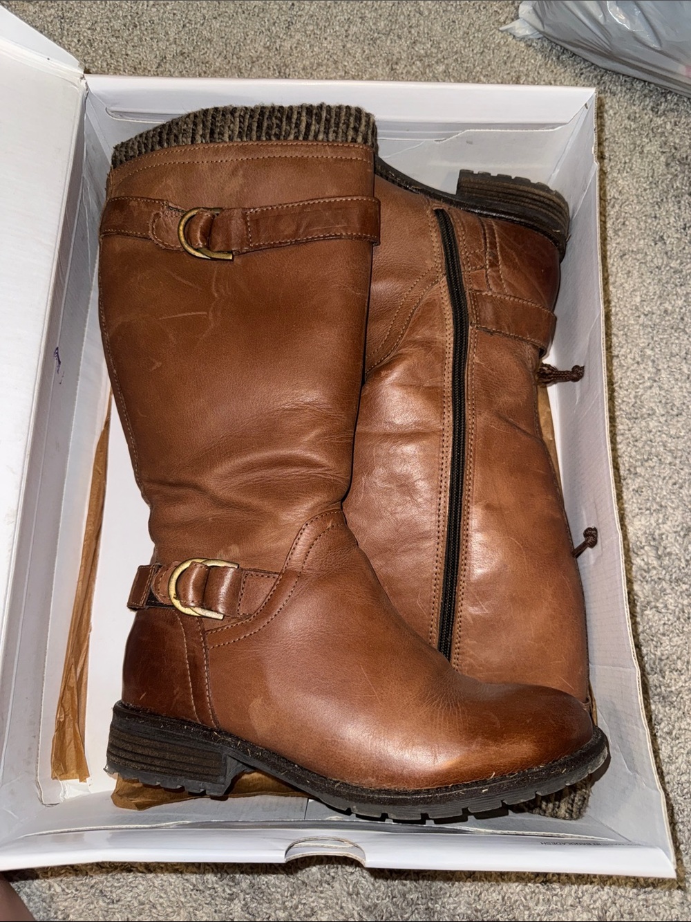 Aldo Cognac Brown zip-Up Mid-Calf Riding Boots